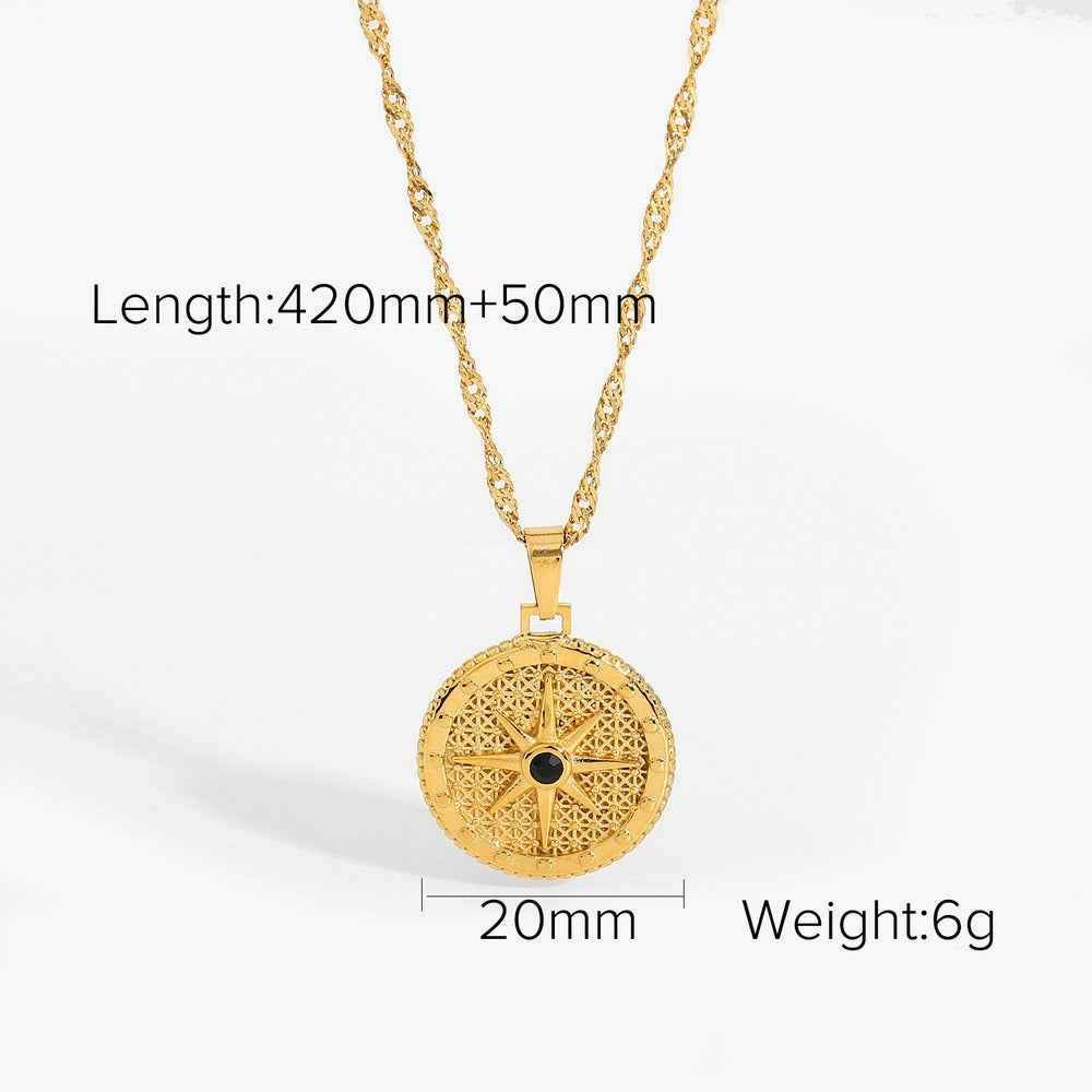 18K Gold Moon And Star Inlaid Gemstone Necklace - Damned Threads